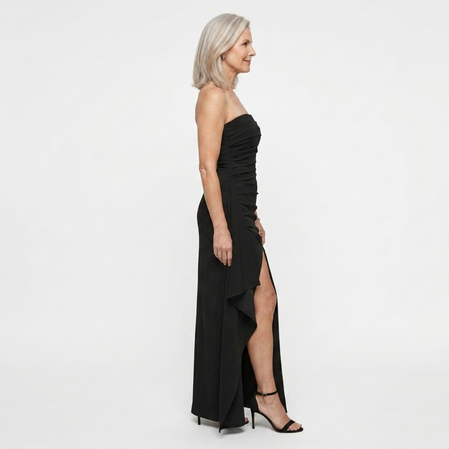 Long evening dress — ruched mermaid cut with slit | formal gala