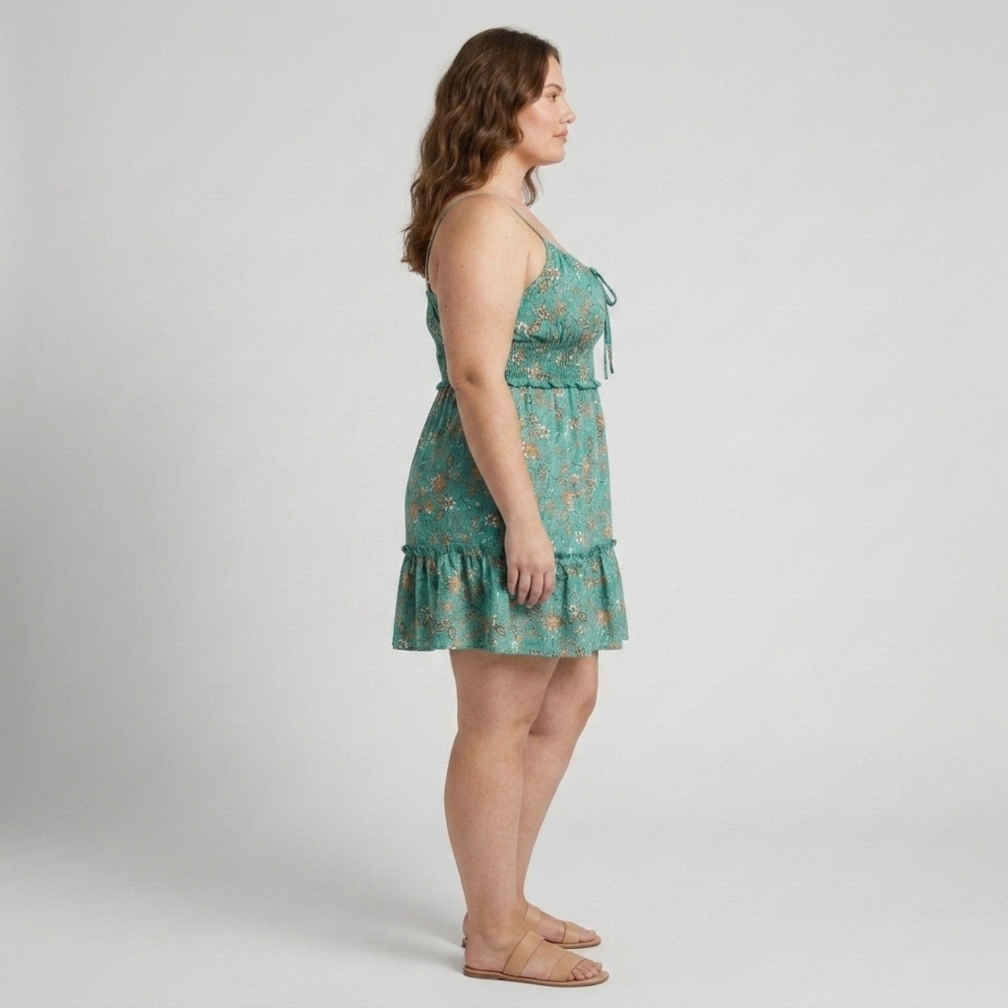 Plus Size Women's Flared Summer Dress with Floral Print and Straps