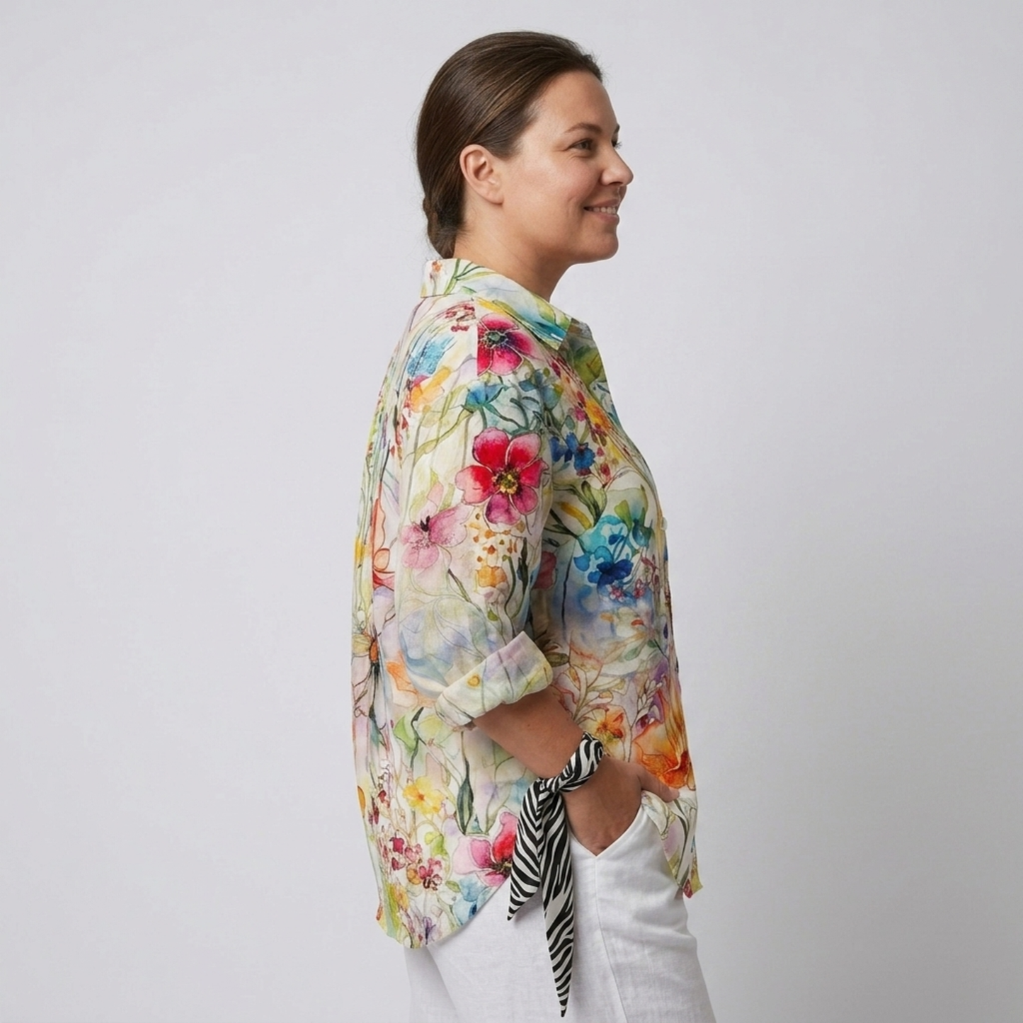 Plus size floral print long sleeve blouse for women