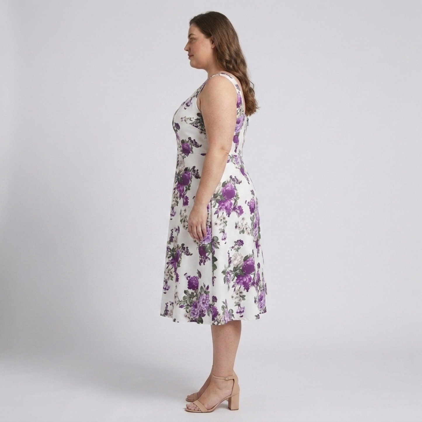 Plus size flared dress for women with square neckline