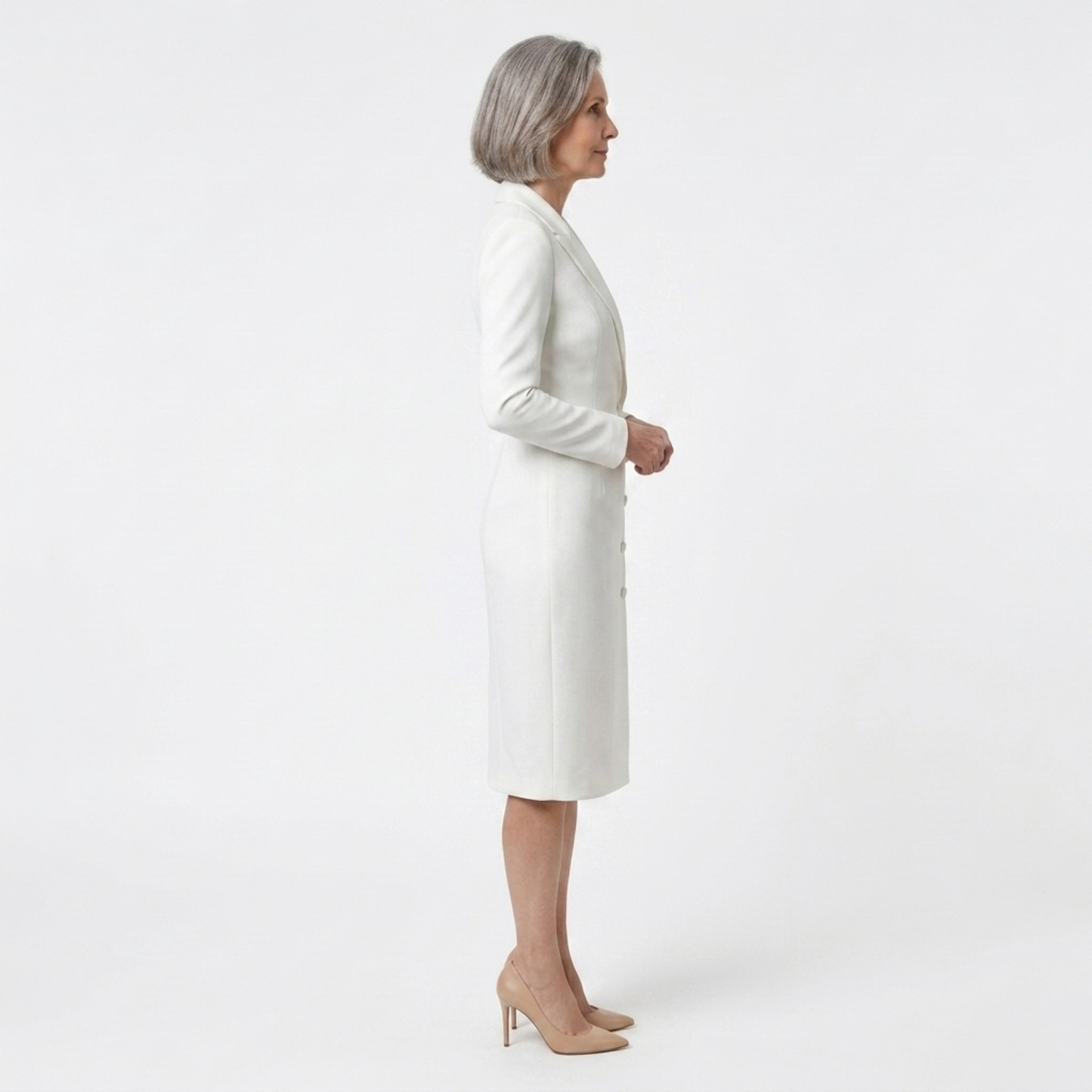 Midi blazer dress — long sleeves and buttons — office