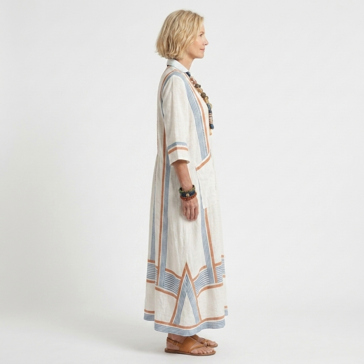 Striped kimono caftan dress — flared cut — beach vacation