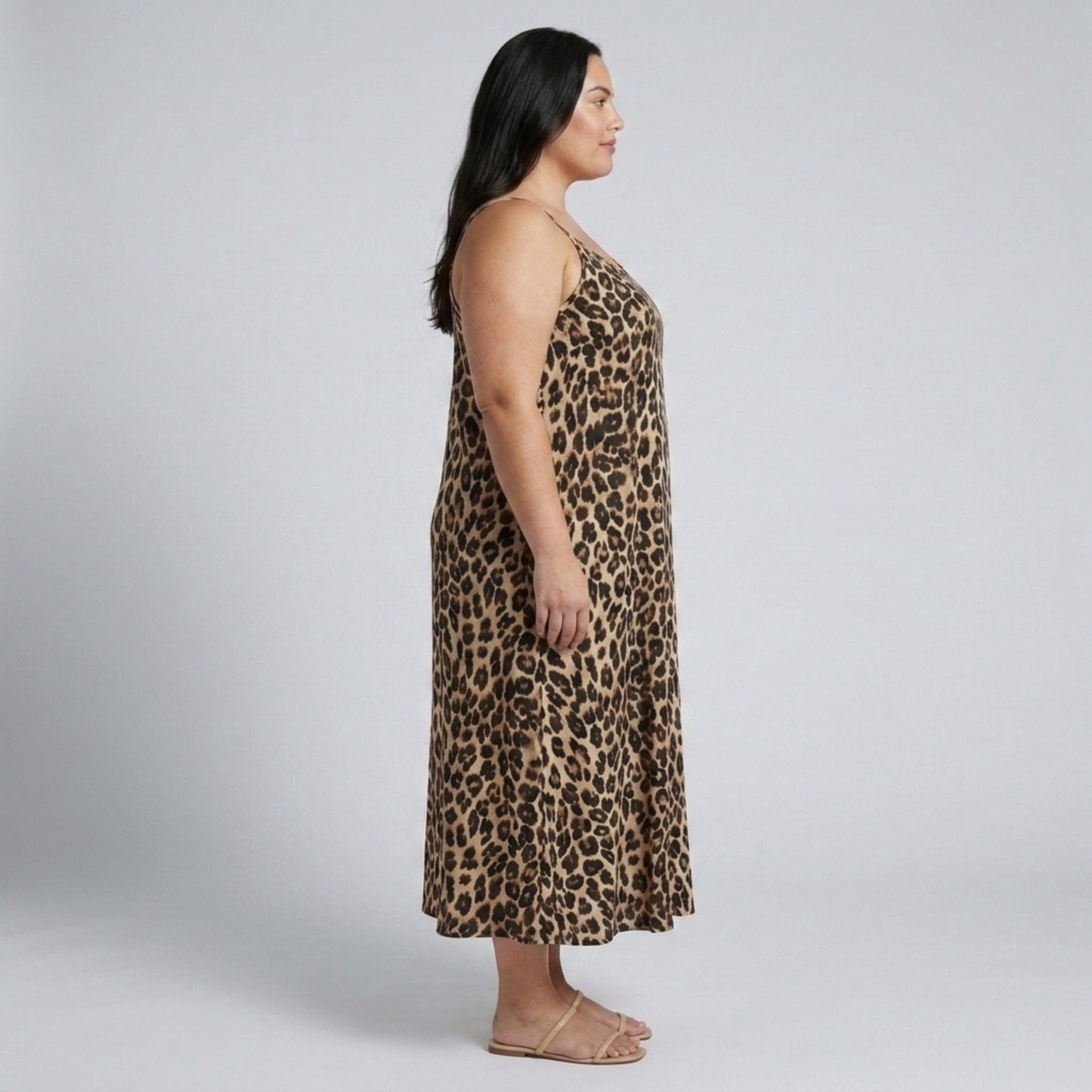 Plus size long dress for women with leopard print straps