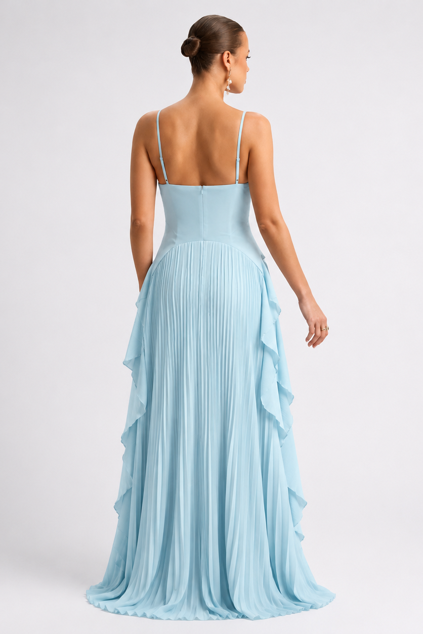 Long Pleated Maternity Dress with Straps