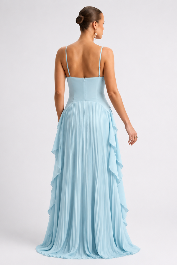 Long Pleated Maternity Dress with Straps