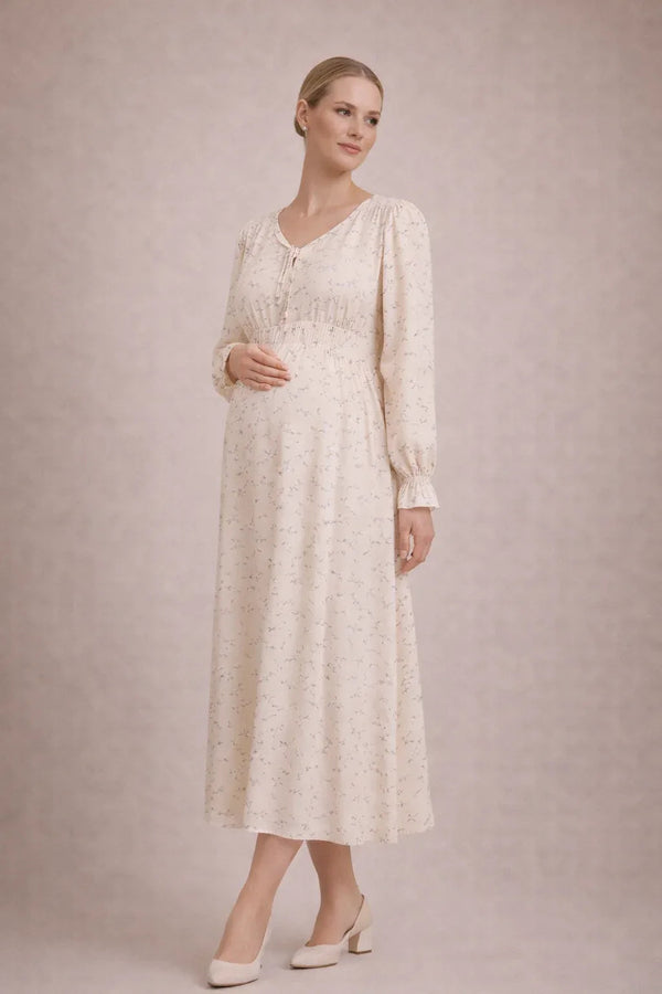 Long Floral Maternity Dress with Empire Waist