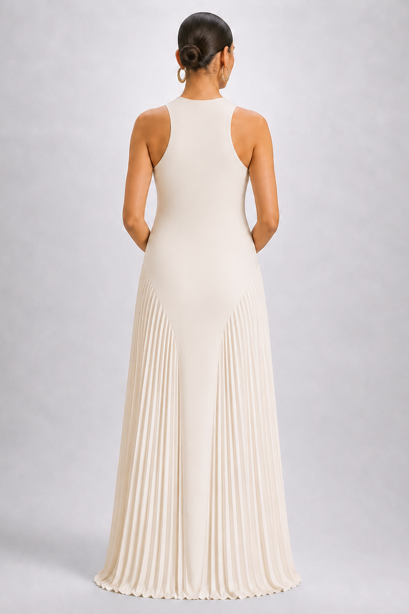 Long Pleated Sleeveless Maternity Dress