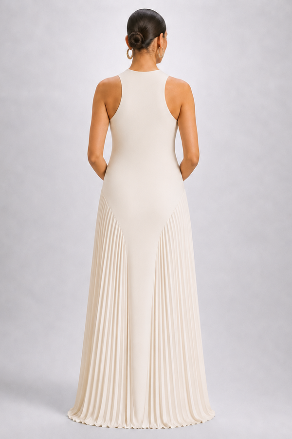 Long Pleated Sleeveless Maternity Dress