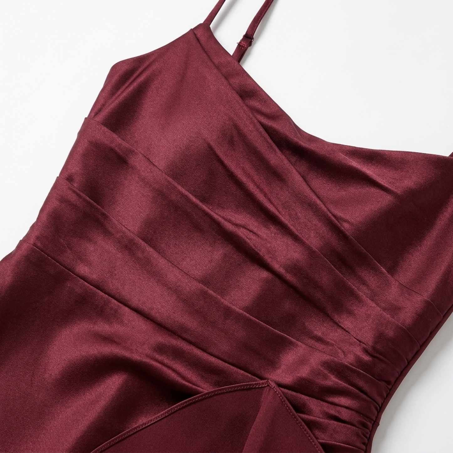 Women's long dress — satin with asymmetrical hem and ruffles | chic evening