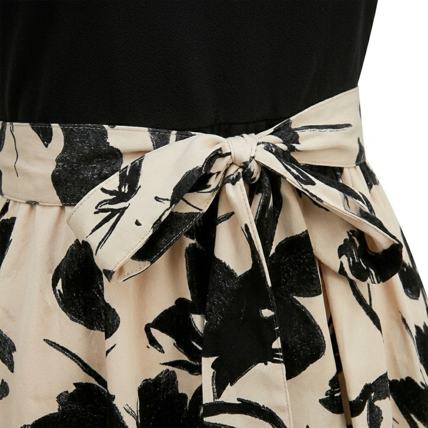 Floral Print Long A-Line Dress with Belt and Puff Sleeves