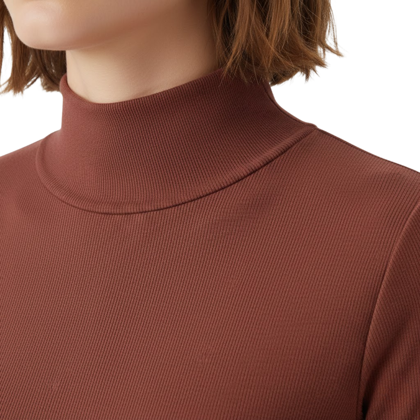 Fitted long dress with long sleeves and high turtleneck collar