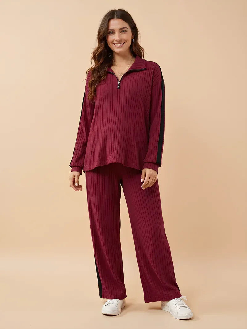 Two-Piece Ribbed Knit Maternity Set