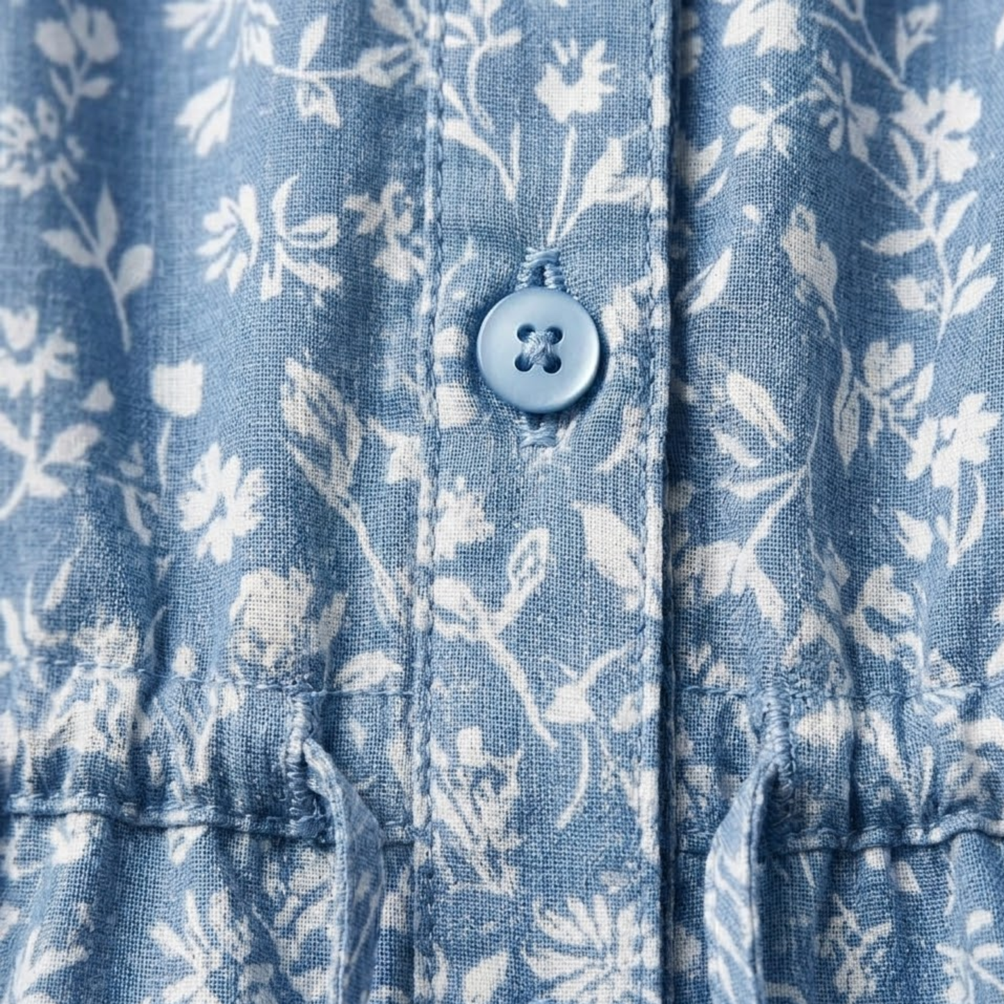 Floral Cotton Long Dress with V-Neck and Front Buttons for Women