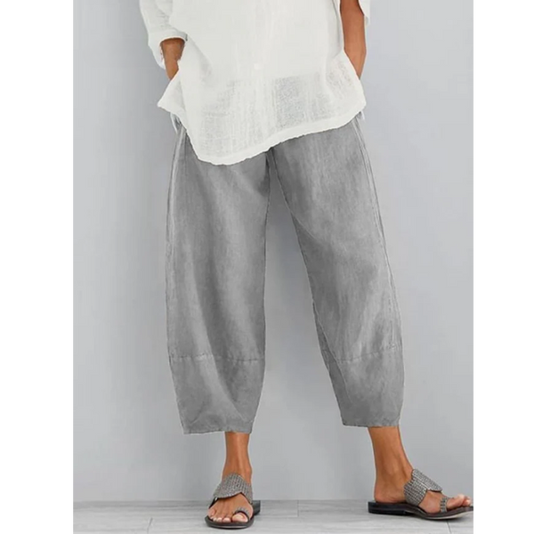 Wide linen pants for women - casual straight cut style - summer