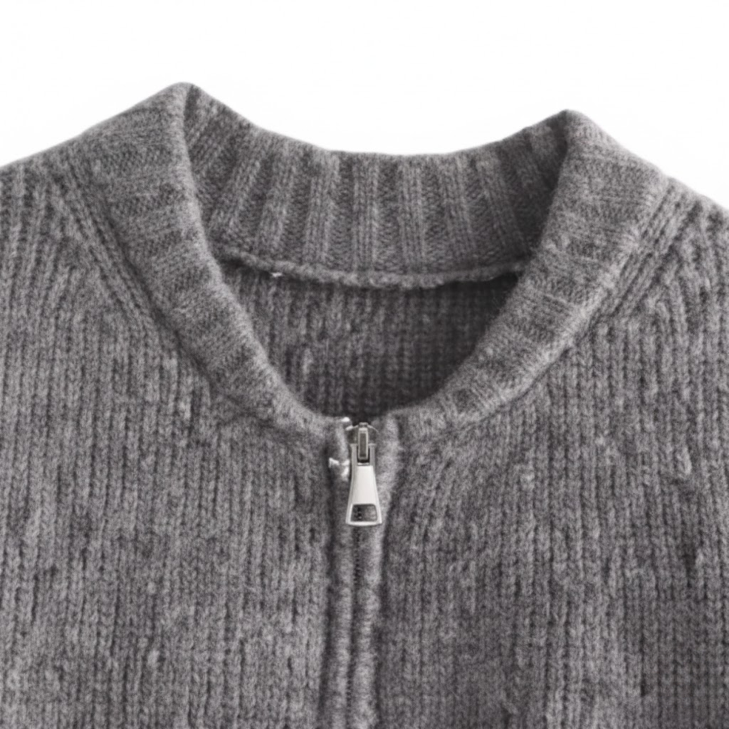 Knitted zip-up sweater jacket for women with round neck, casual vintage style
