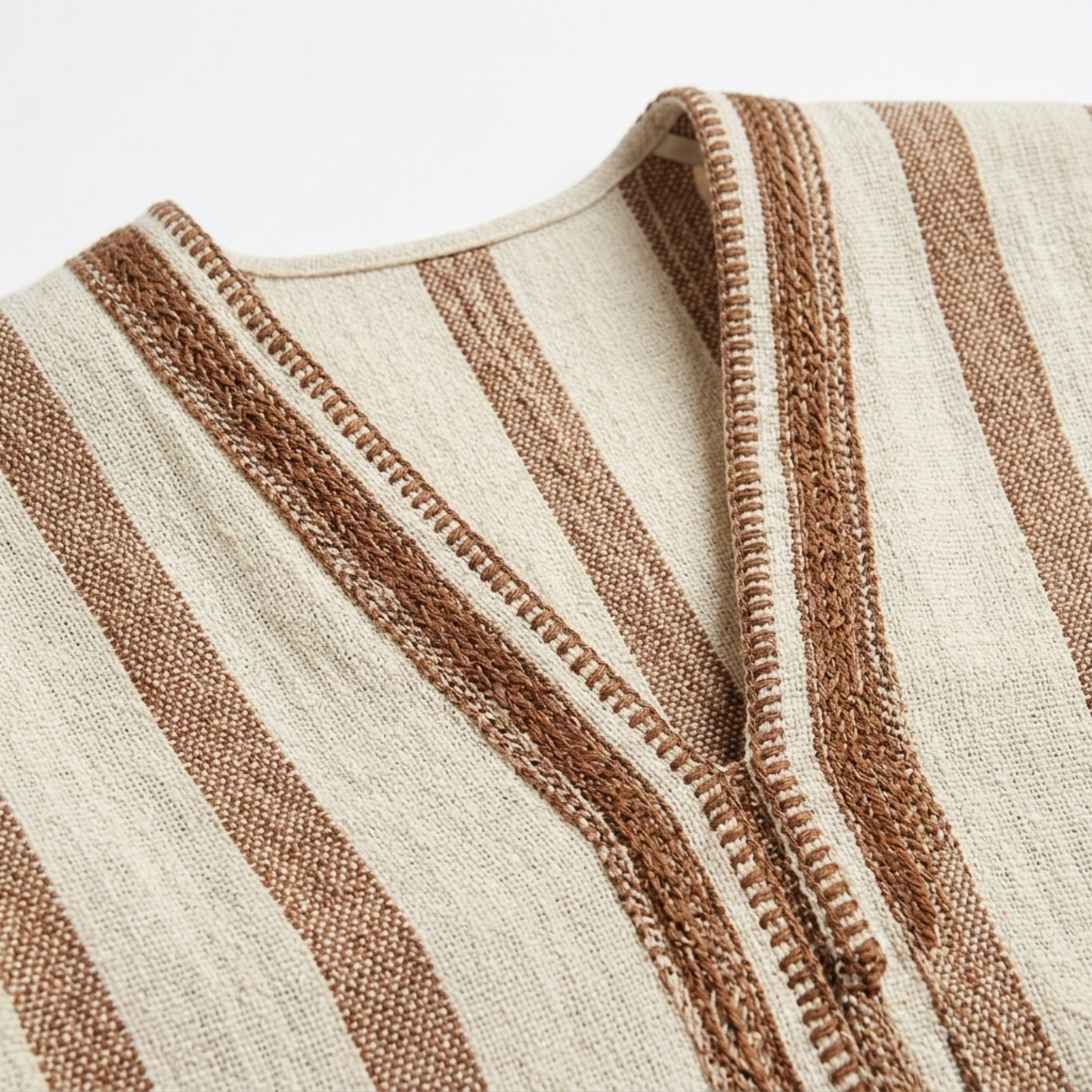 Striped beach kimono robe — loose kaftan with tassels — summer vacation
