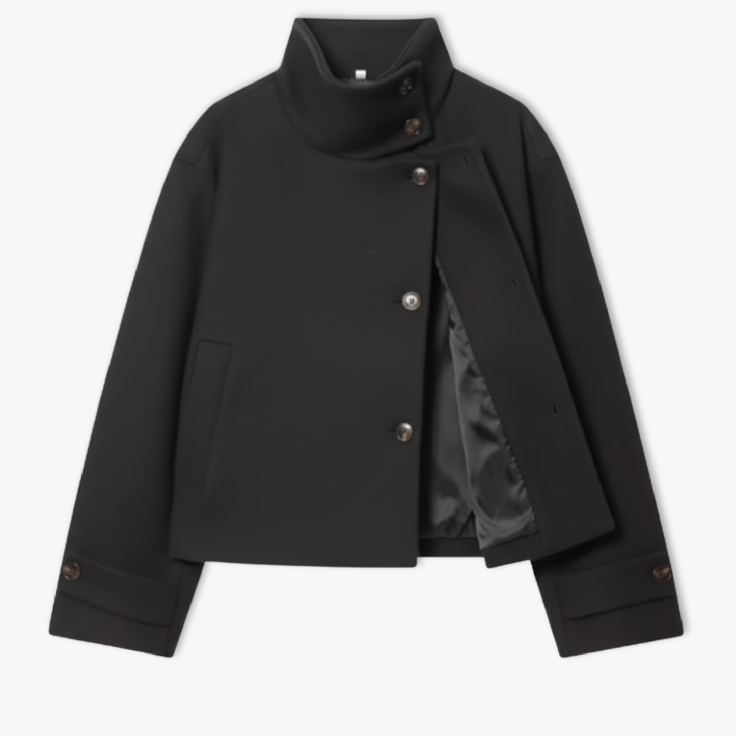 Loose and Casual Women's Coat with Long Sleeves, Buckle, and Stand-up Collar