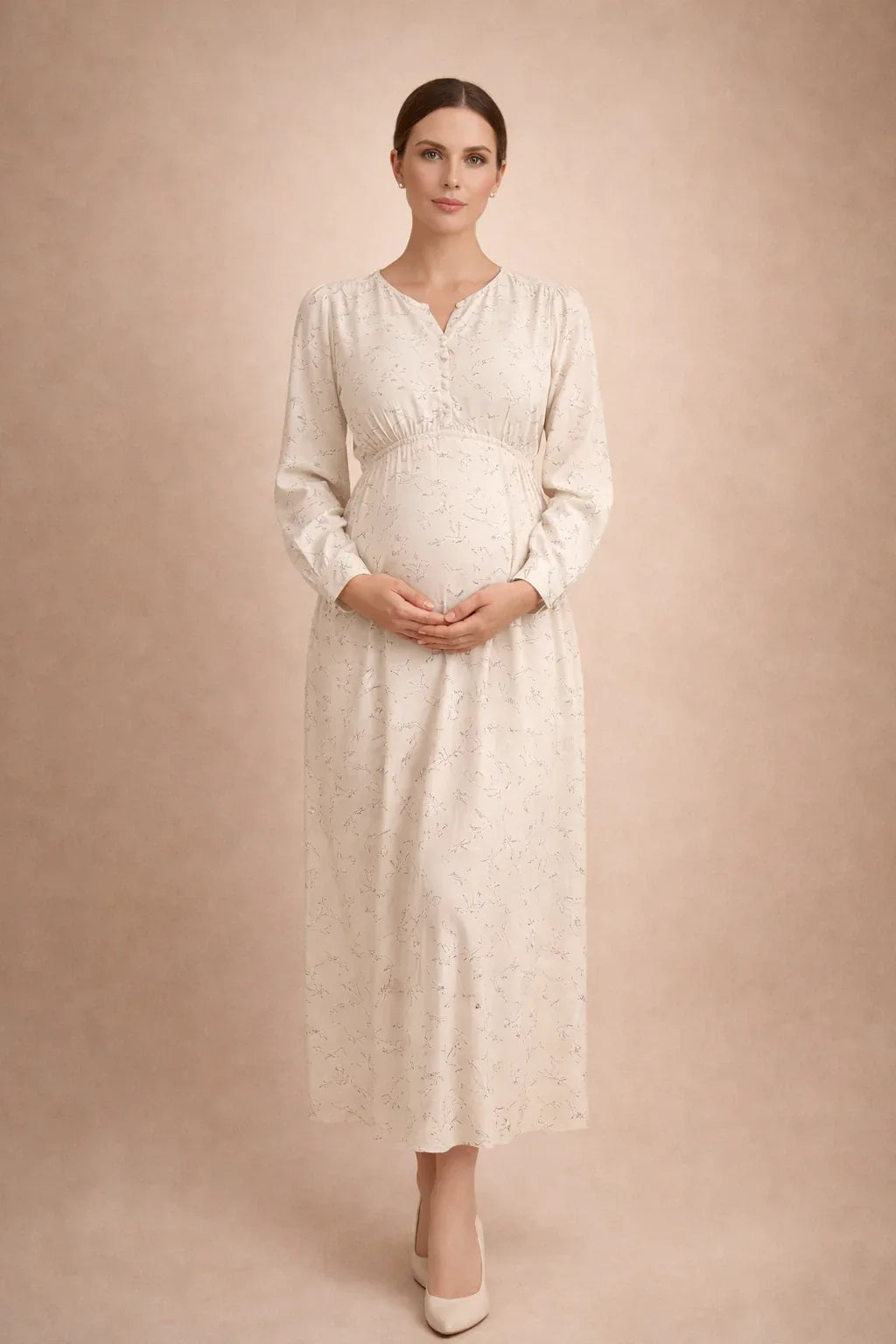 Long Floral Maternity Dress with Empire Waist