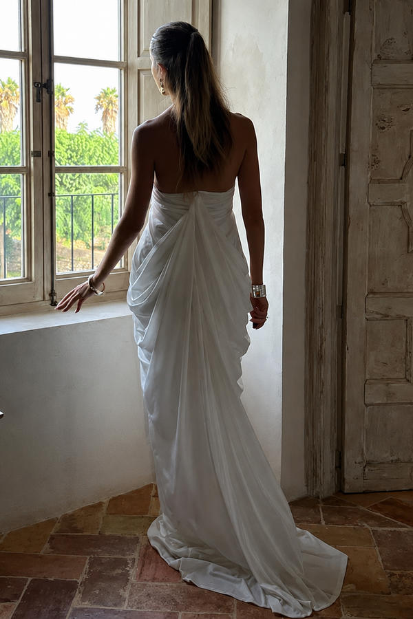 Long Pleated Maternity Dress with Open Back