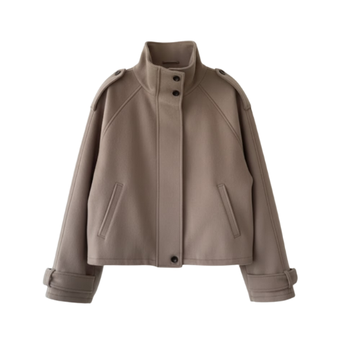Elegant Women's Wool Jacket with Stand-up Collar