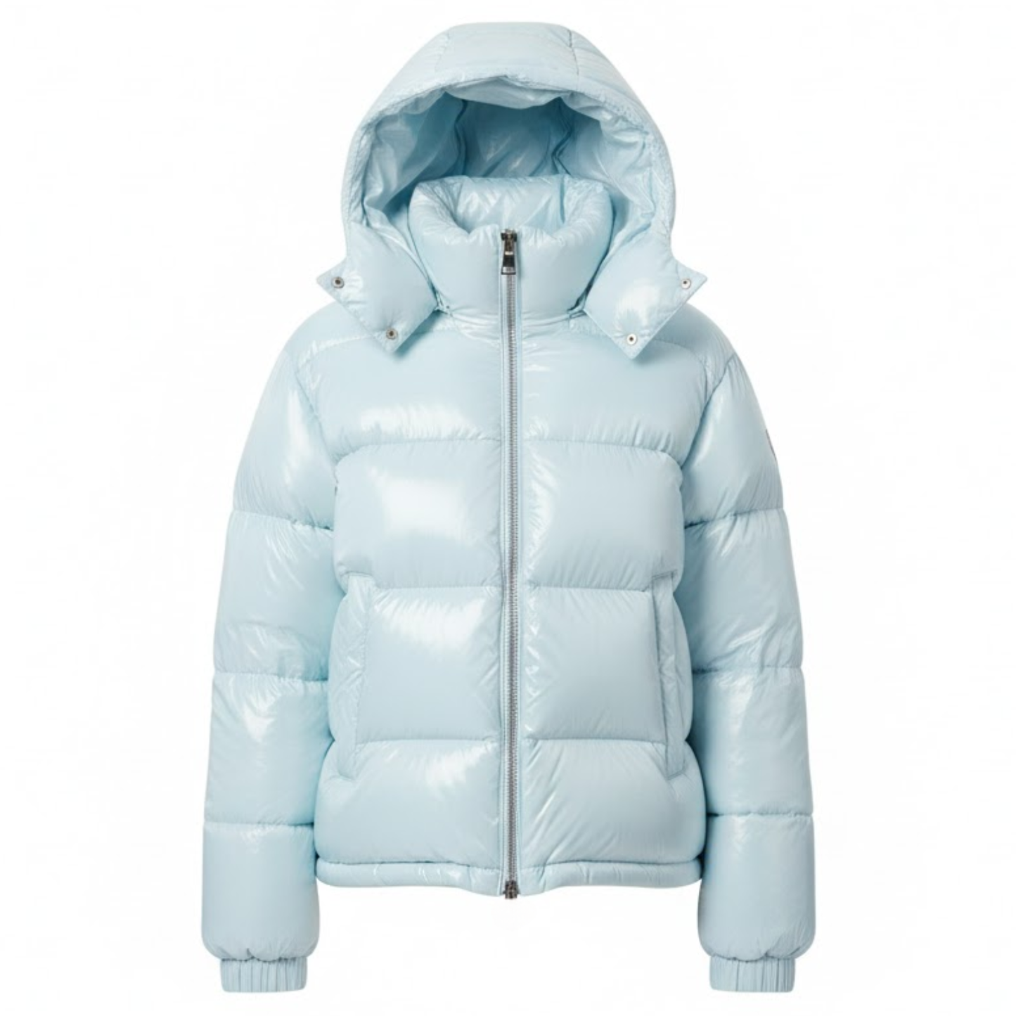 Women's Shiny Quilted Jacket with Hood, High Zipper Closure, Warm and Cozy