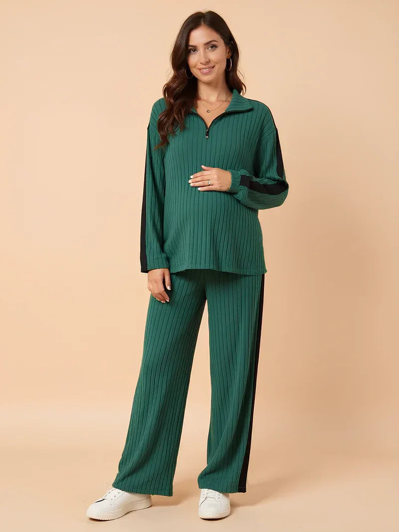 Two-Piece Ribbed Knit Maternity Set