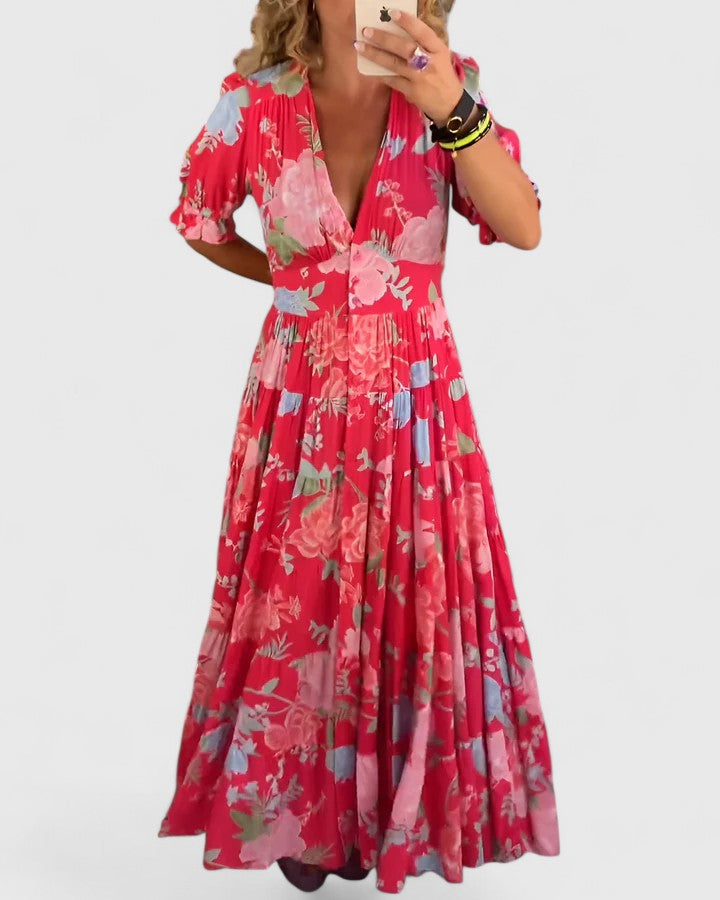 Mid-length dress with floral print
