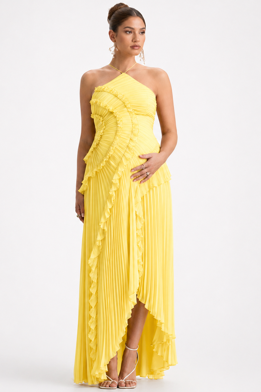 Long Pleated Maternity Dress with Open Back