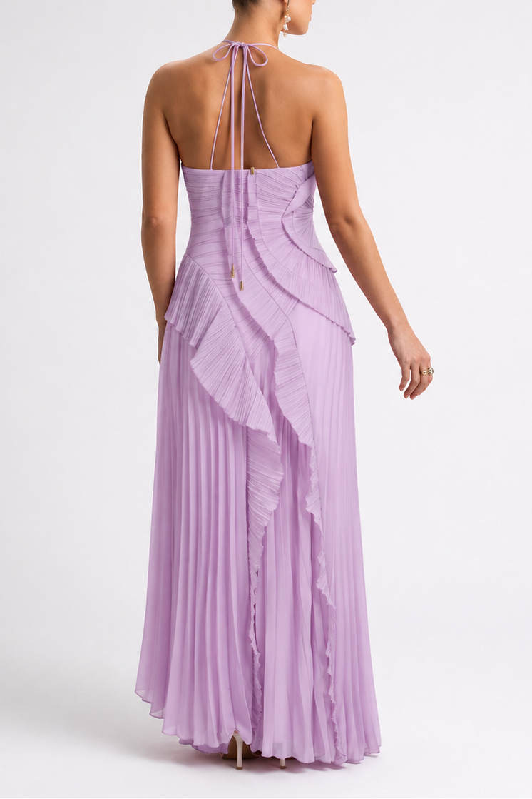 Long Pleated Maternity Dress with Open Back