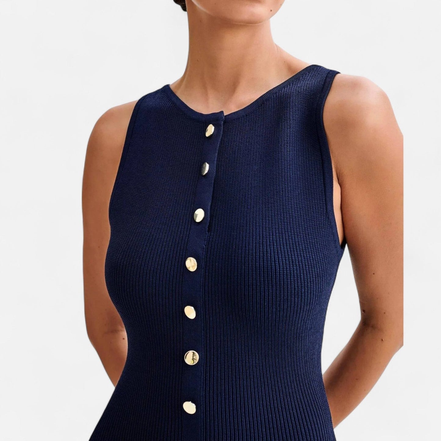 Ancient World | Long Knit Dress with Buttons for Women – Sleeveless Summer Elegance