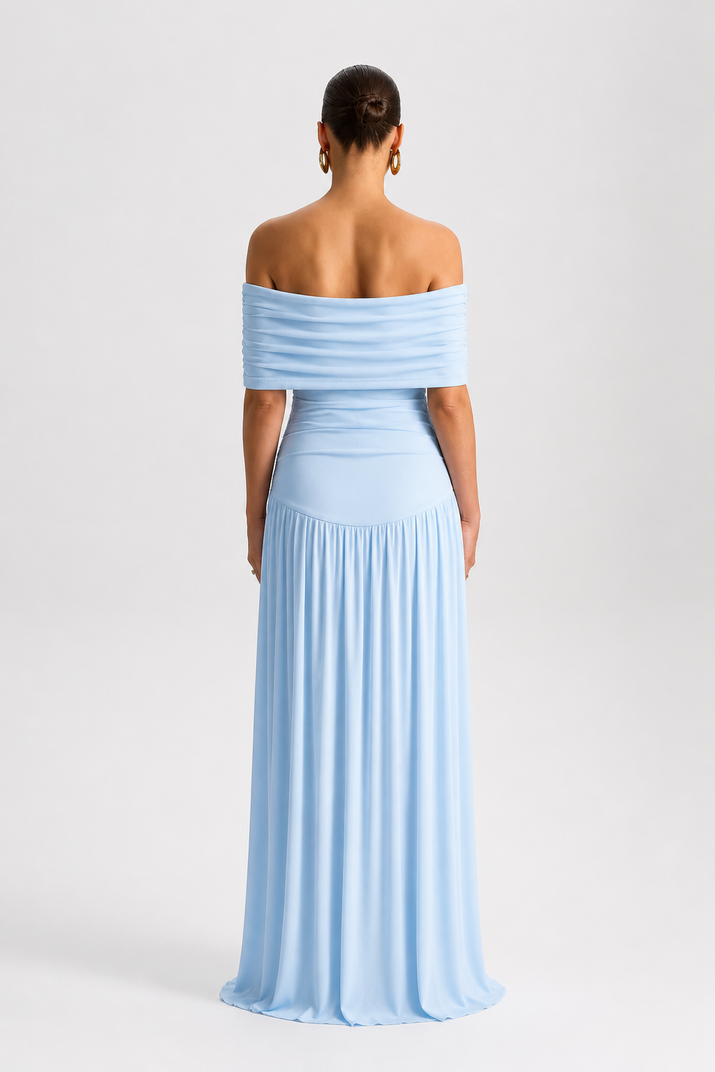 Long Maternity Dress with Off-Shoulder Design for Pregnancy
