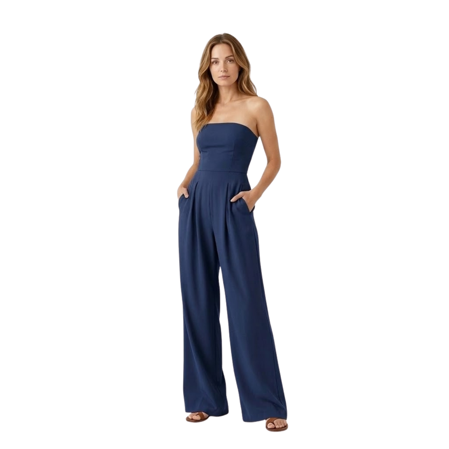 Strapless Bustier Jumpsuit with Fitted Waist and Wide Legs