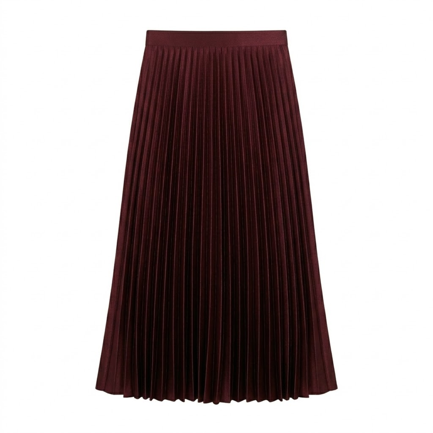 High-Waisted Elastic Satin Pleated Long Skirt for Women