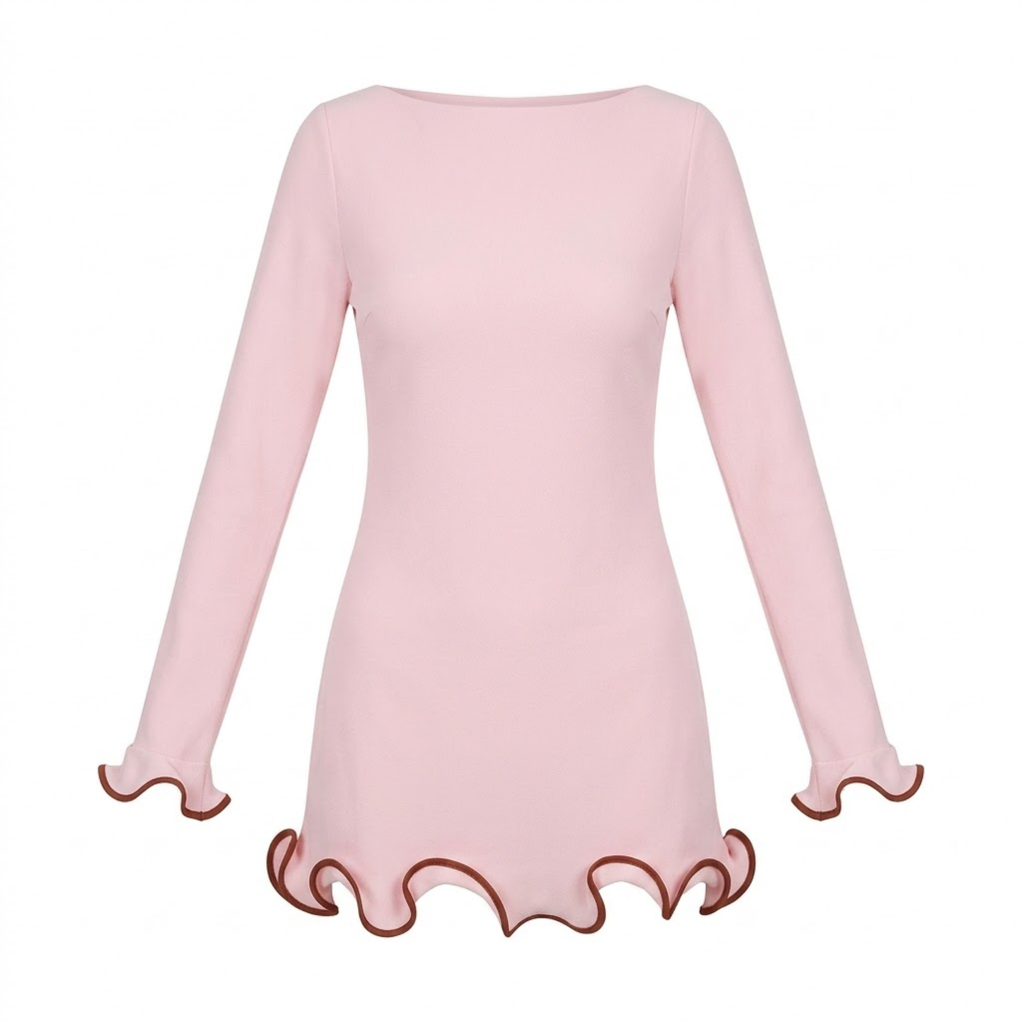 Fitted Short Dress with Long Sleeves and Contrasting Ruffle Hem