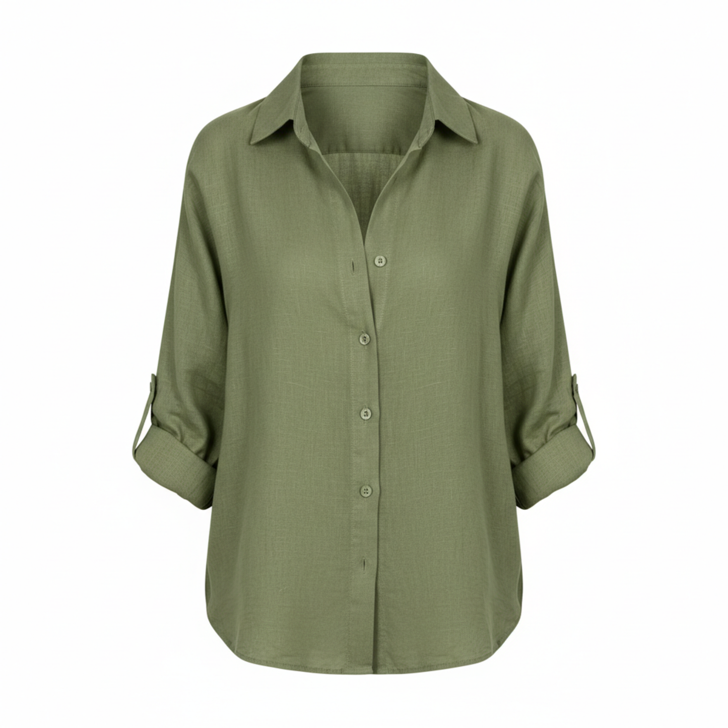 Loose casual button-up shirt for women with three-quarter sleeves and split neckline