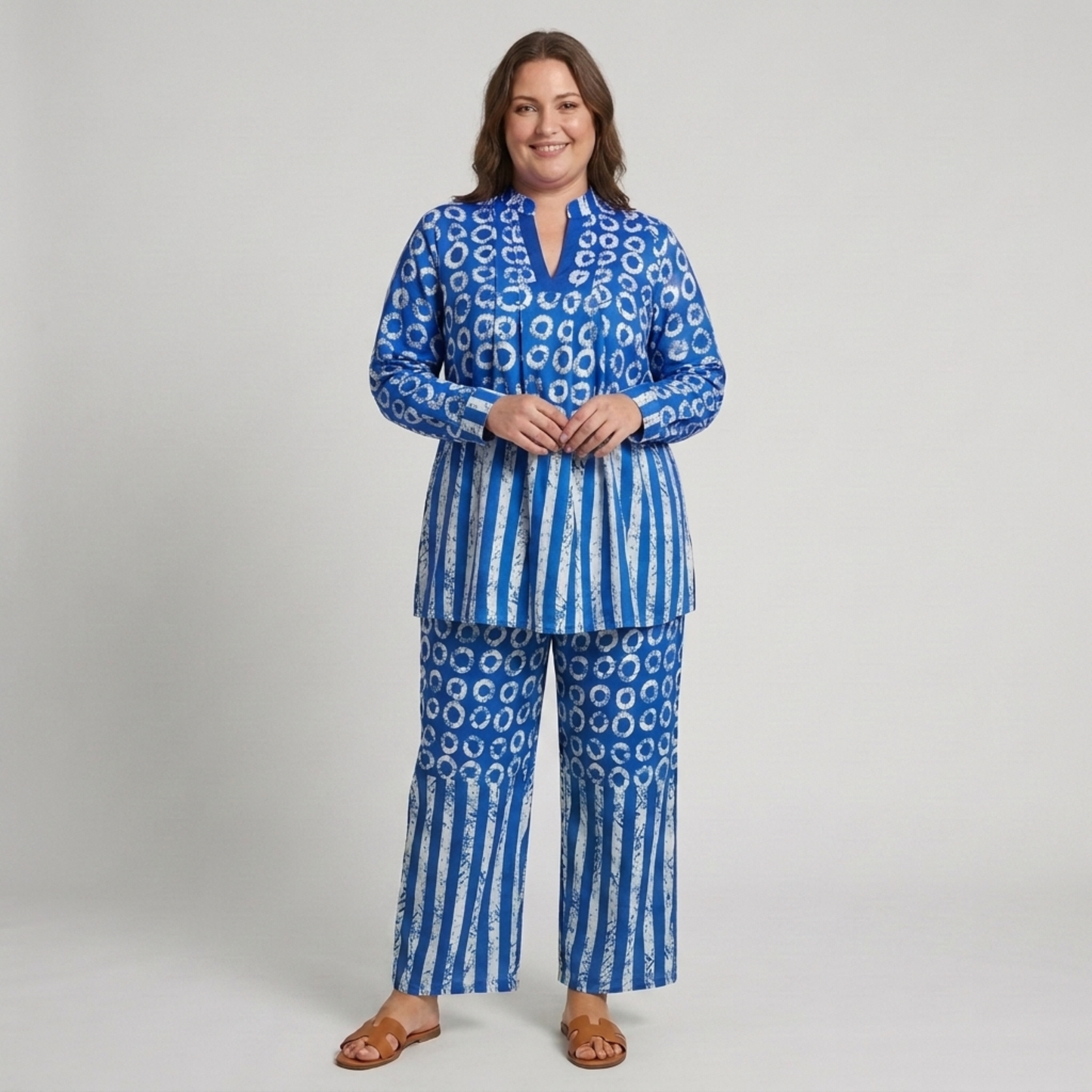 Plus Size Patterned Pants Set