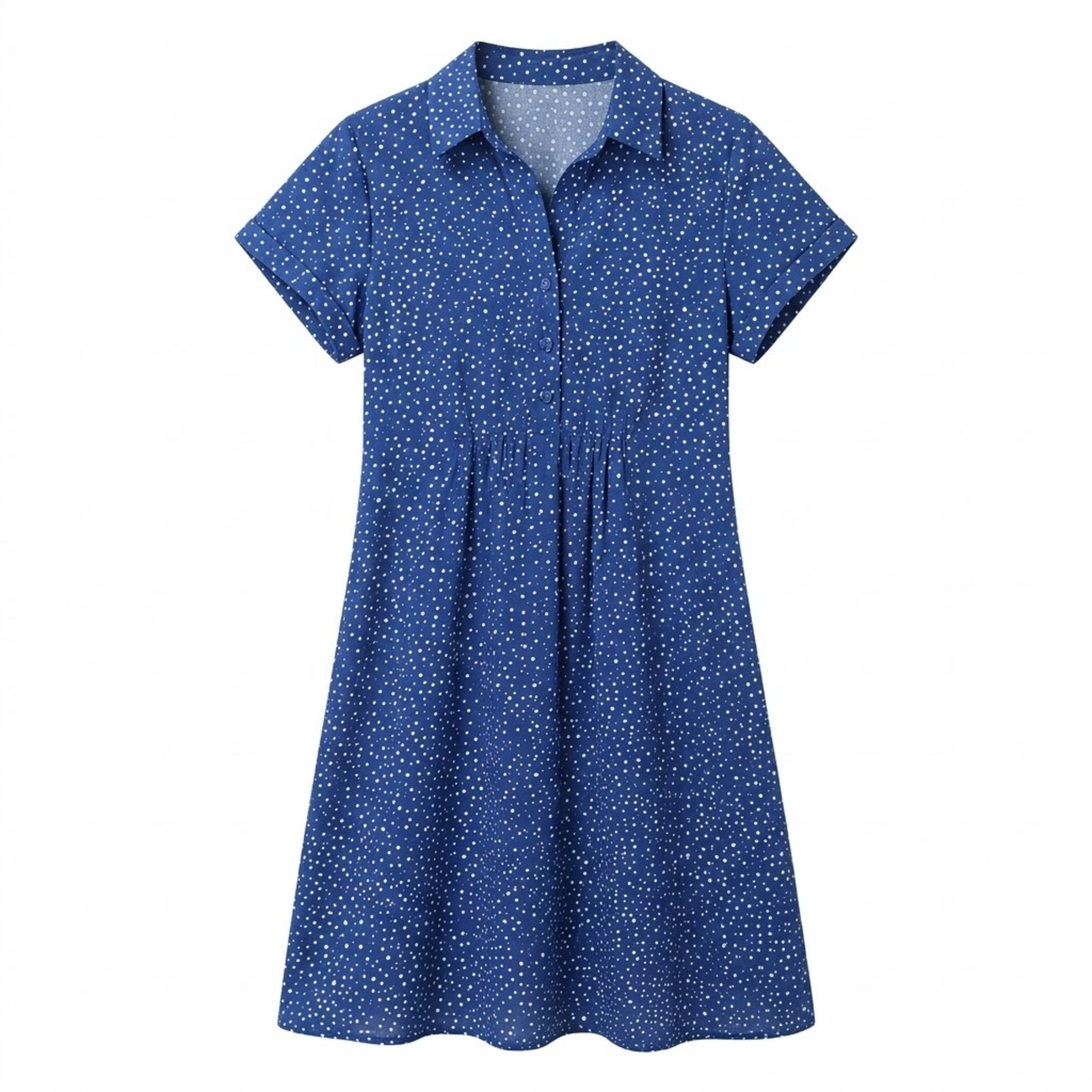 Mid-Length Printed Summer Dress with Round Neck and Short Sleeves in Polyester for Women