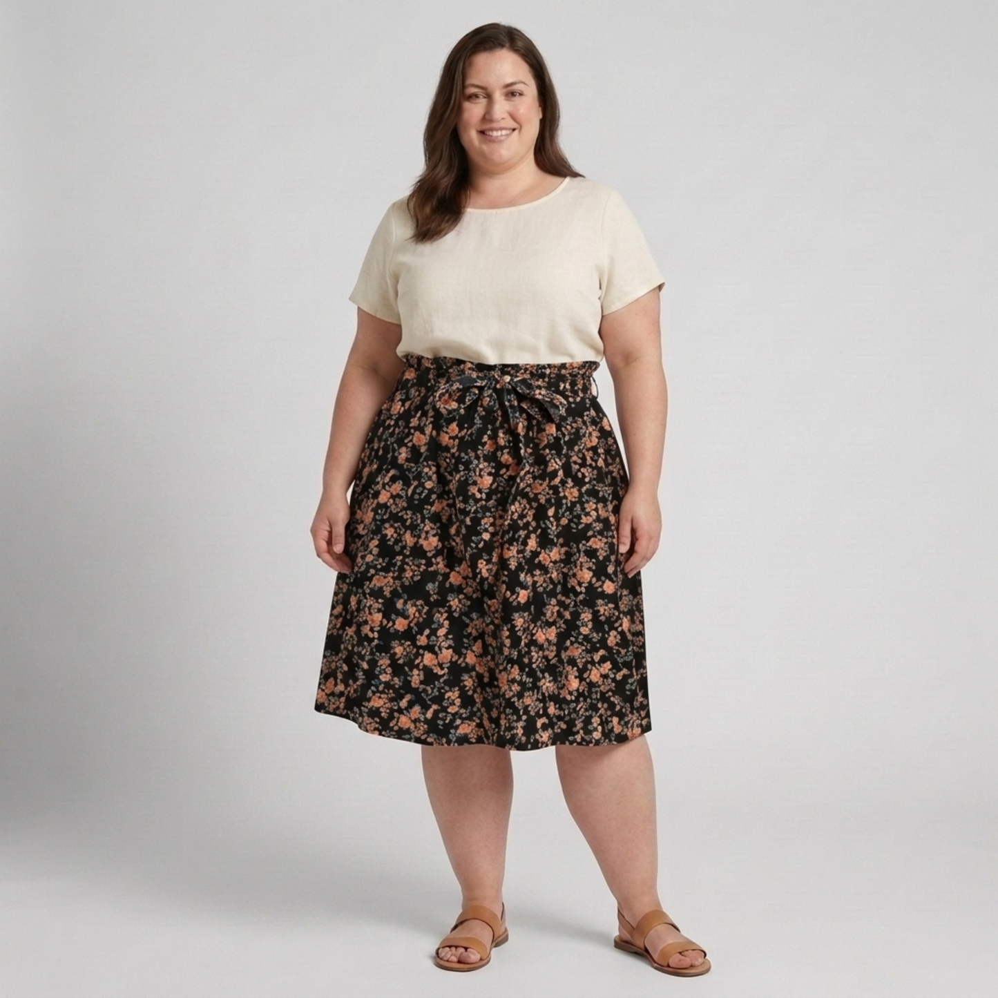 Plus size flared women's beach dress with floral pattern