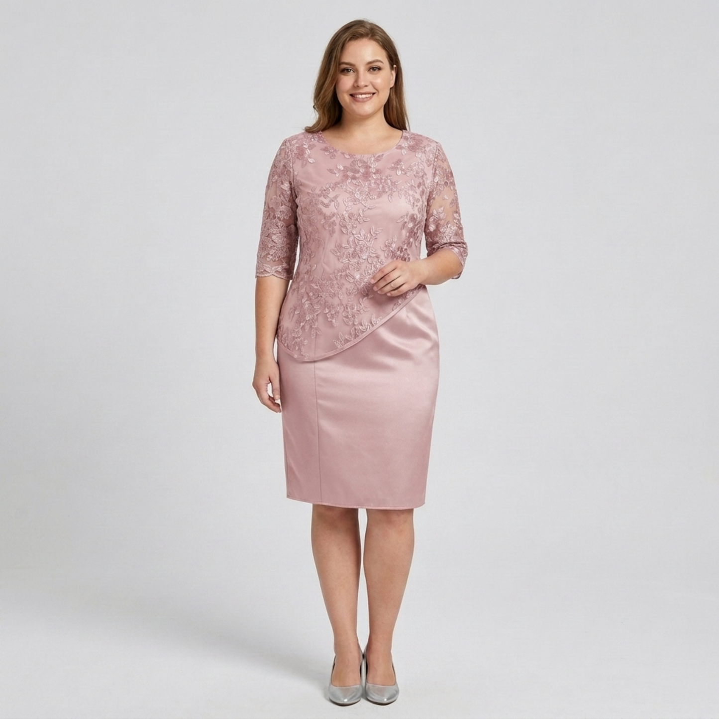 Plus size midi dress for women with lace embroidery
