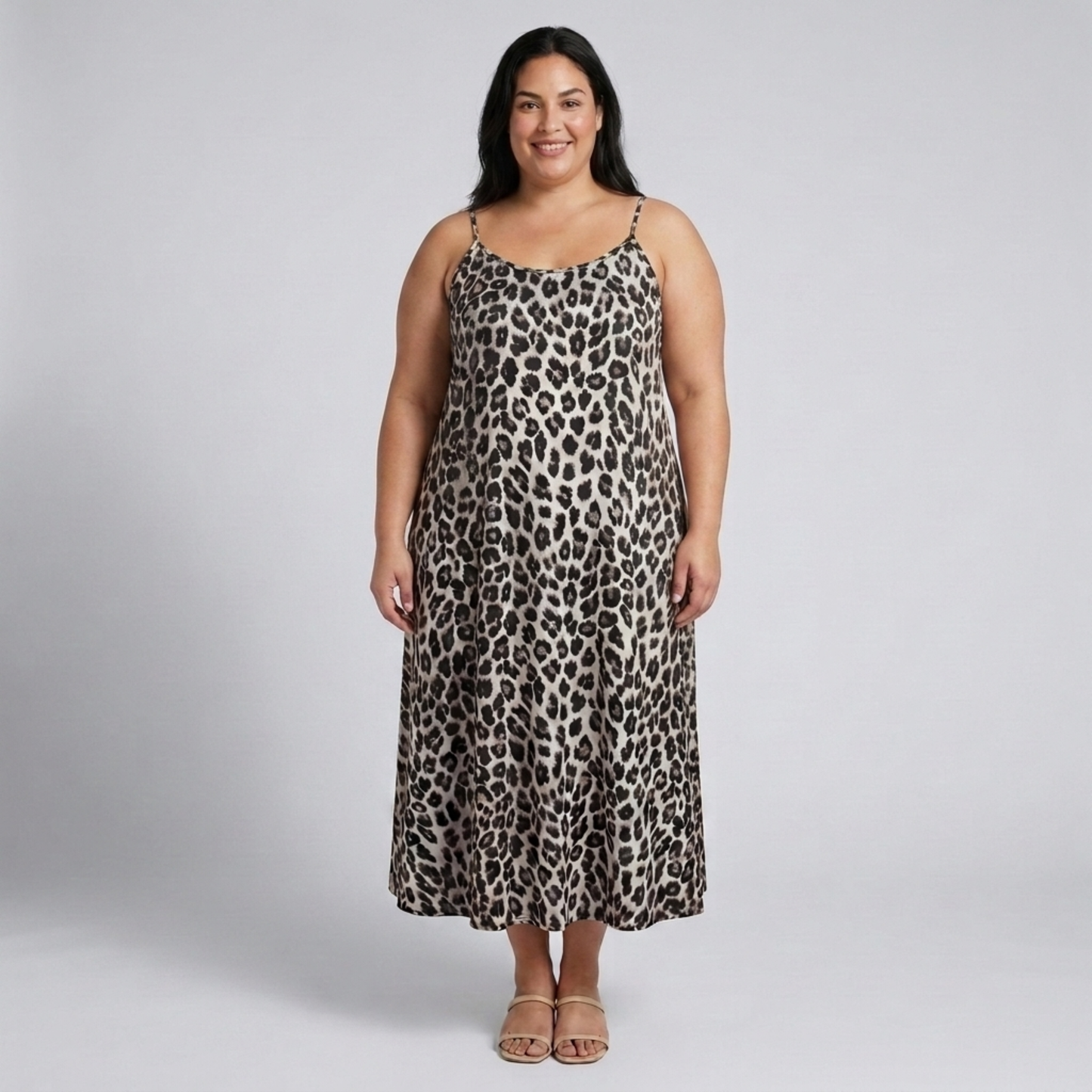 Plus size long dress for women with leopard print straps