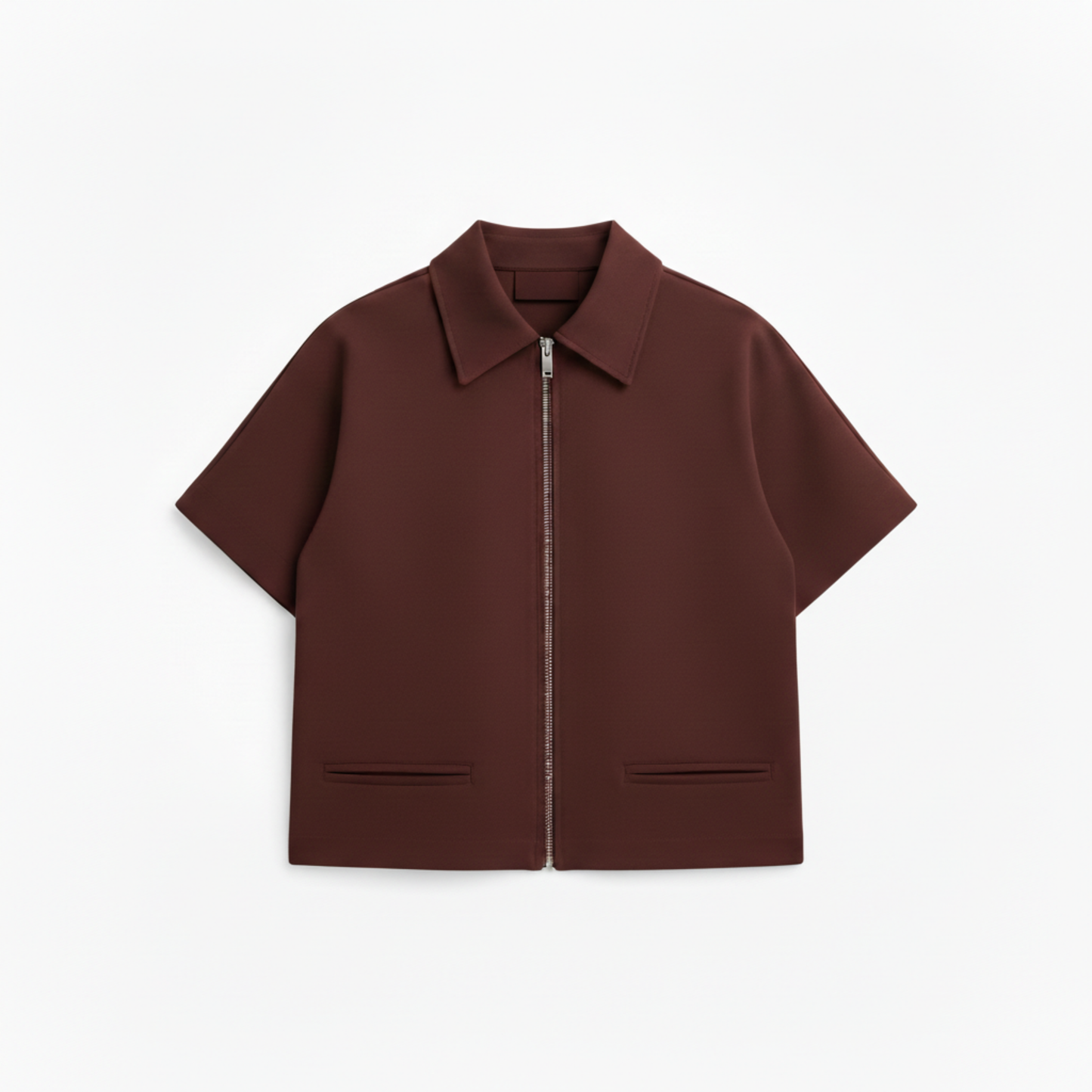 Short Polyester Jacket with Short Sleeves and Zipper for Women