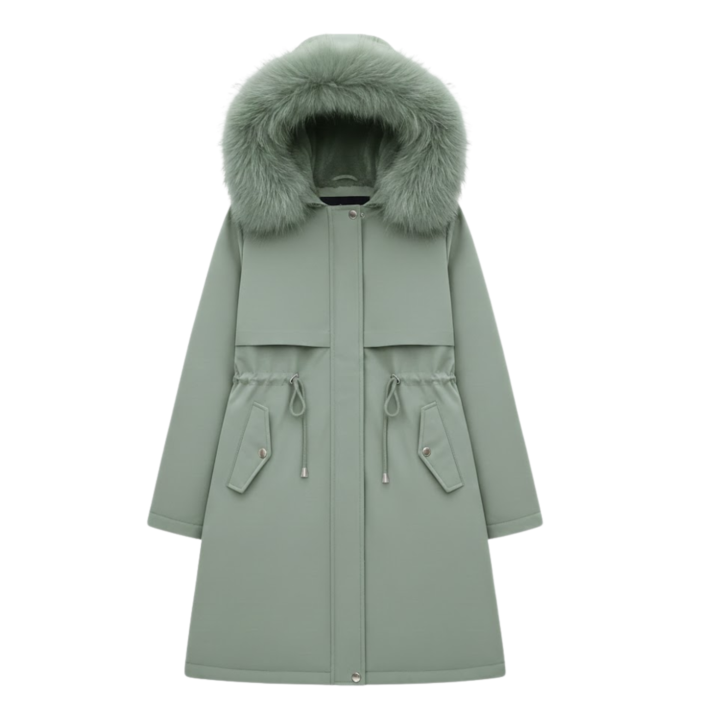Women's Long Thickened and Warm Parka with Wool Lining and Fur Hood