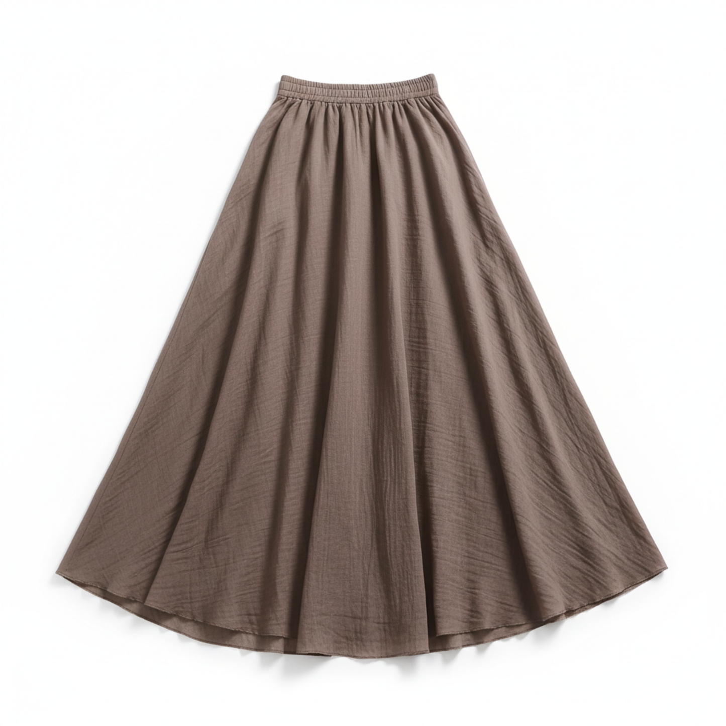 Women's Maxi Skirt in Cotton and Linen, High Elastic Waist, Flared Cut, Ankle Length