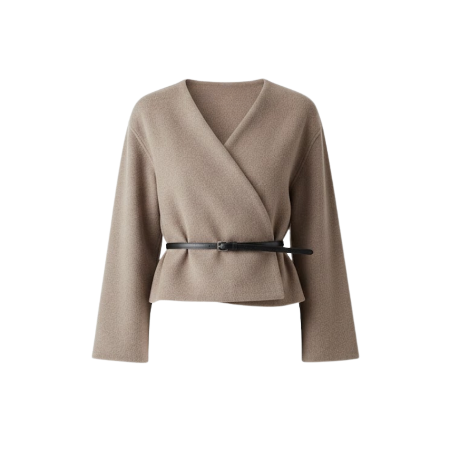 Short coat for women with belt and crossed V-neck casual jacket