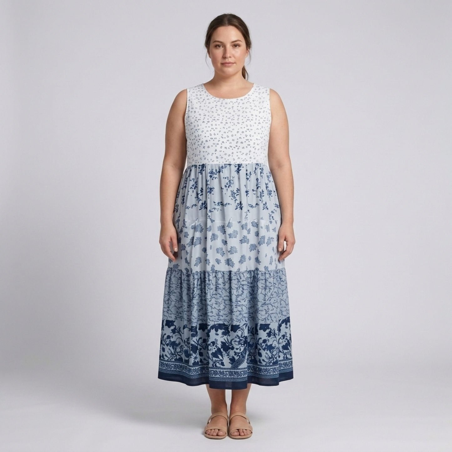 Plus size long dress for women Hawaiian style with round neckline