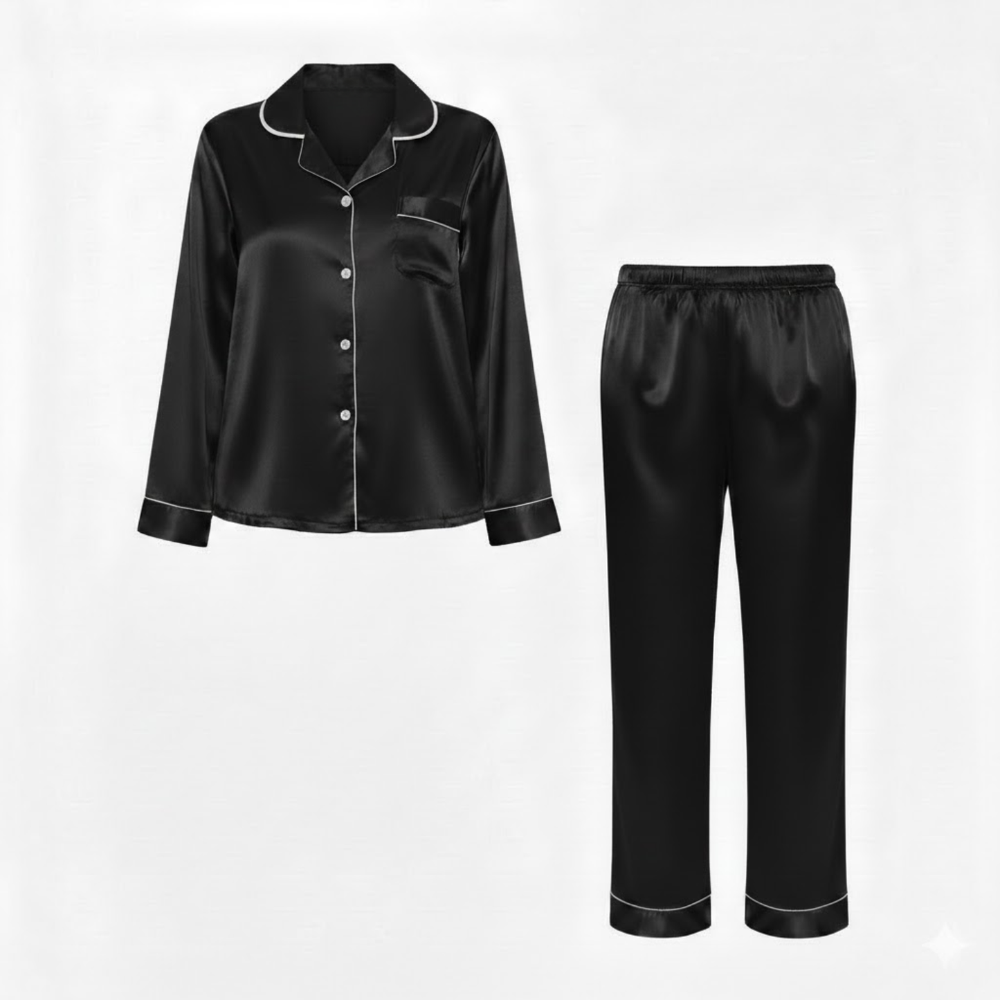 Satin nightwear set for women with long-sleeved shirt and trousers