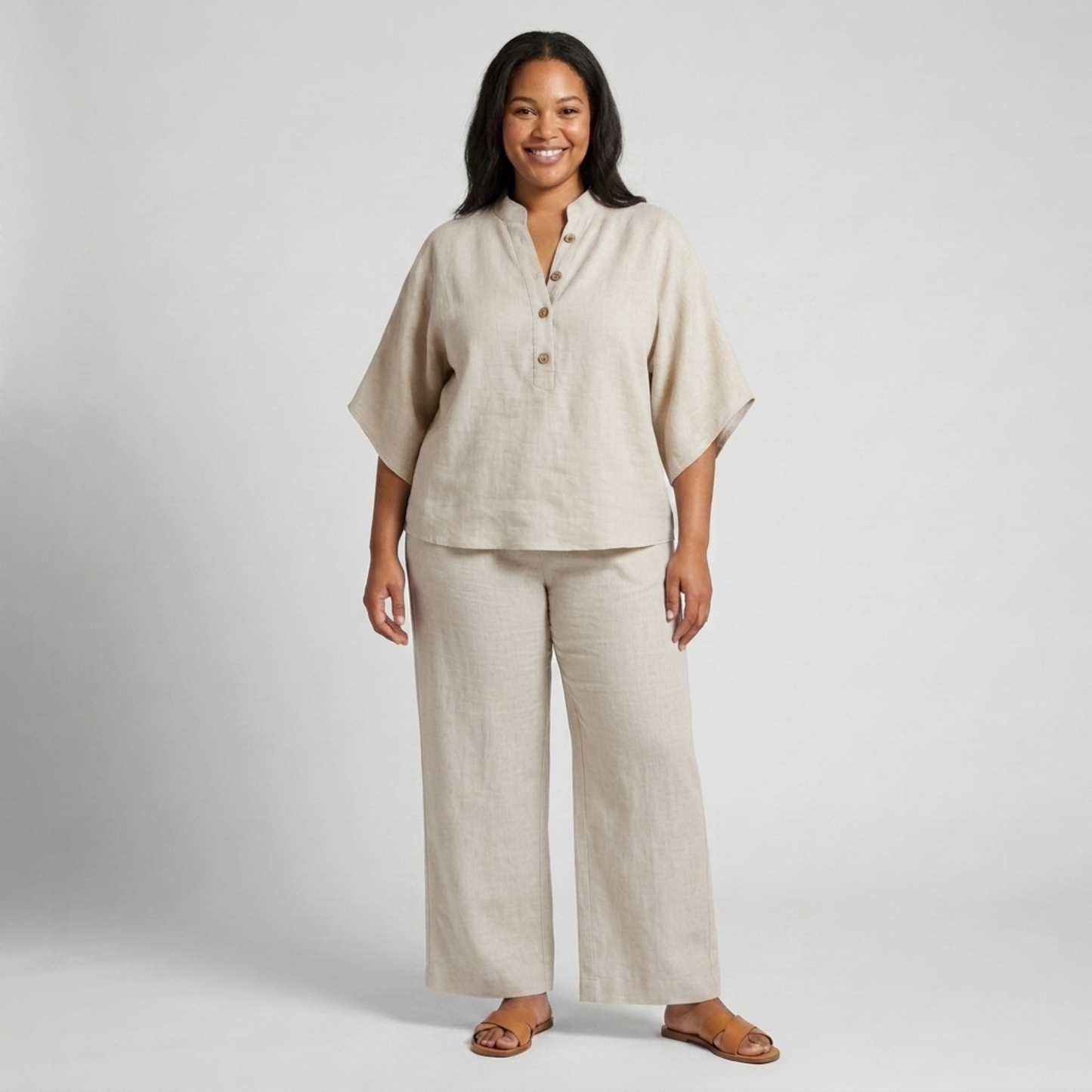 Plus size linen two-piece set for women