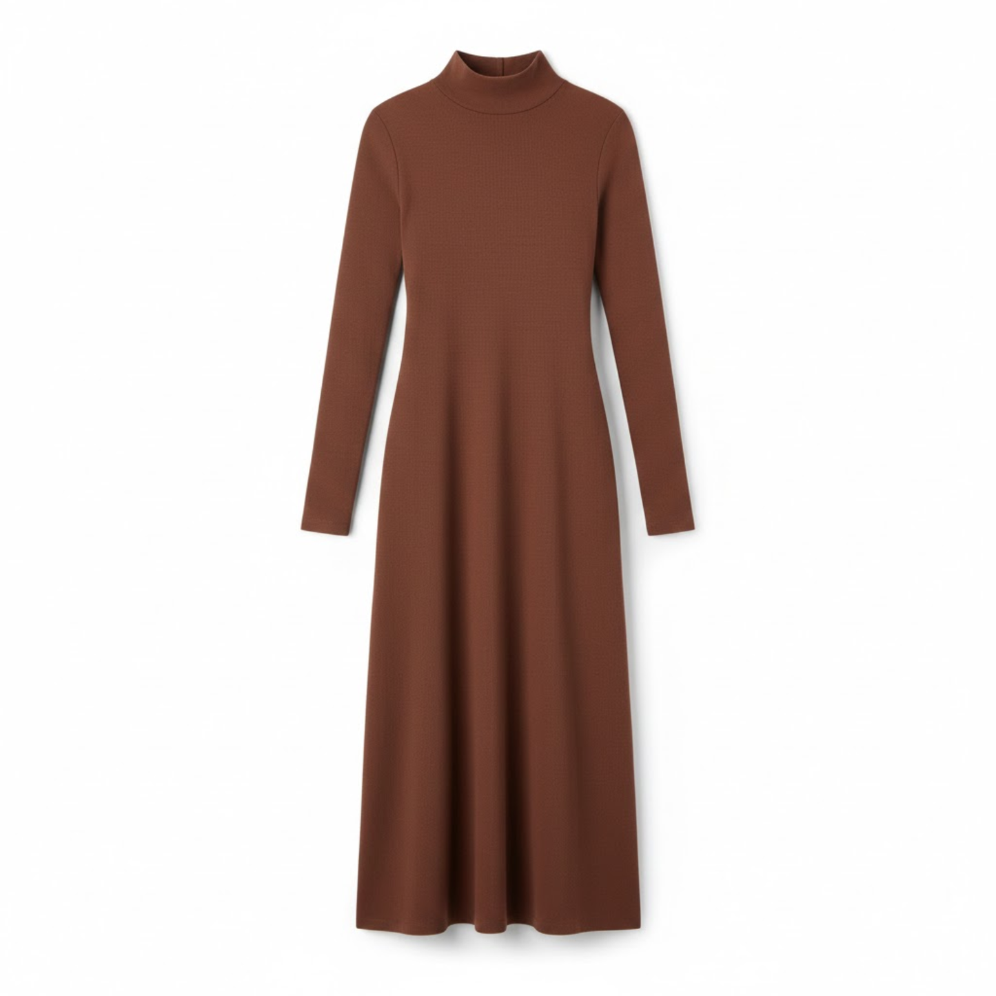 Fitted long dress with long sleeves and high turtleneck collar