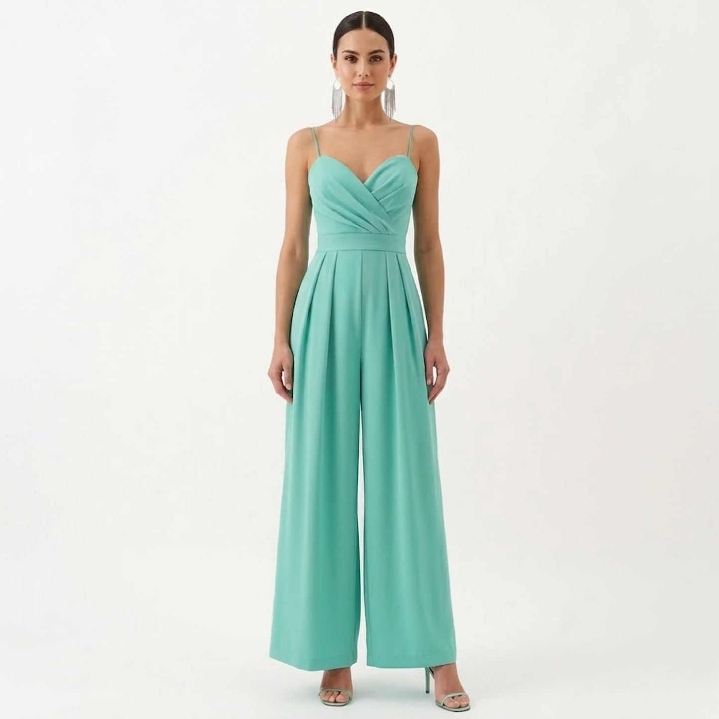 Wide-Leg Jumpsuit with Straps, V-Neck, and High Waist for Women