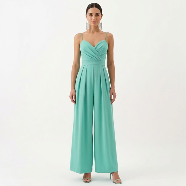 Wide-Leg Jumpsuit with Straps, V-Neck, and High Waist for Women
